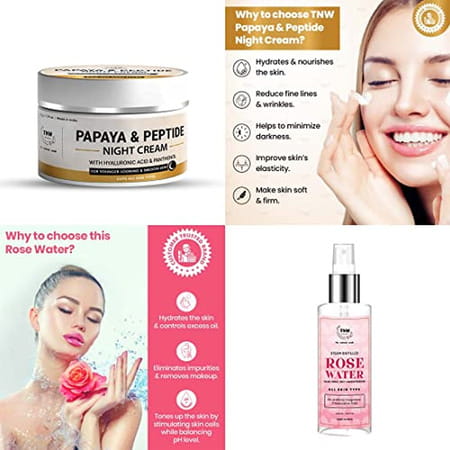 Tnw-The Natural Wash Combo With Papaya & Peptide Night Cream & Steam Distilled Rose Water