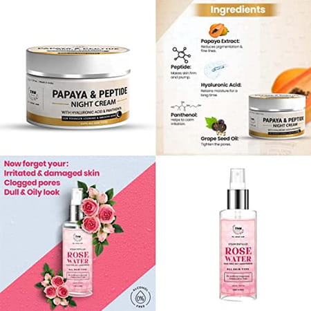 Tnw-The Natural Wash Combo With Papaya & Peptide Night Cream & Steam Distilled Rose Water