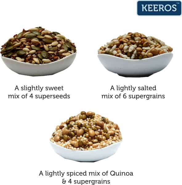 Keeros Healthy Roasted Super Snack -Multigrain Multi Seeds Mix & Quinoa Grain- Combo - 2X250g+200G