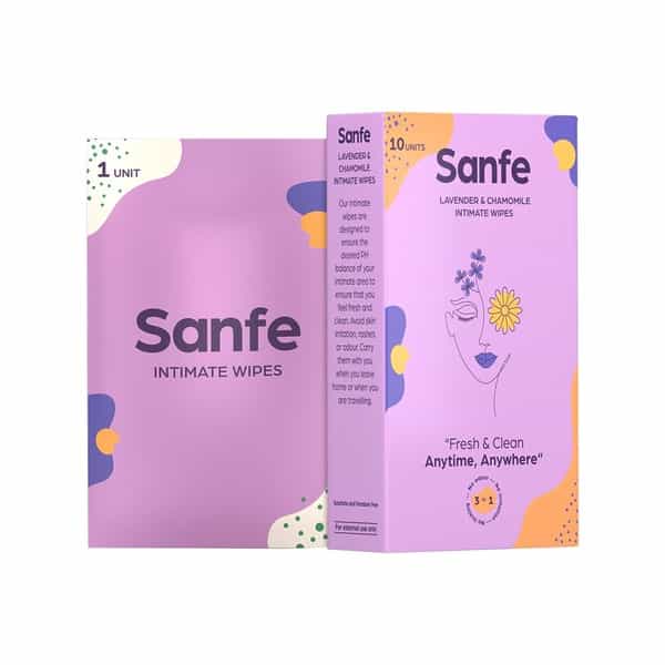 Sanfe Natural Lavendar & Chamomile Intimate Wipes (Pack Of 10 Wipes X 4) Box Of 40