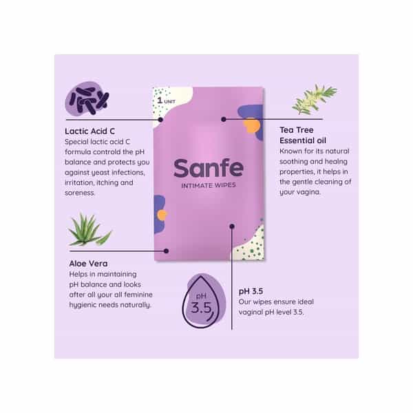 Sanfe Natural Lavendar & Chamomile Intimate Wipes (Pack Of 10 Wipes X 4) Box Of 40