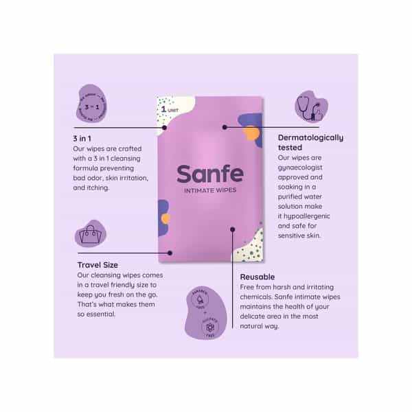 Sanfe Natural Lavendar & Chamomile Intimate Wipes (Pack Of 10 Wipes X 4) Box Of 40