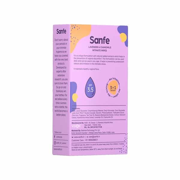 Sanfe Natural Lavendar & Chamomile Intimate Wipes (Pack Of 10 Wipes X 4) Box Of 40