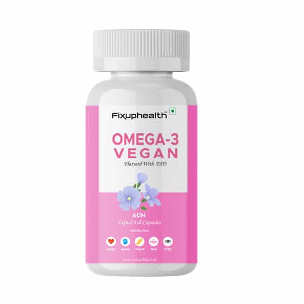 Fixuphealth Omega 3 Vegan Flaxseed Nutrition Supplement For Hair Skin Bone Joint Brain Muscles 60Cap