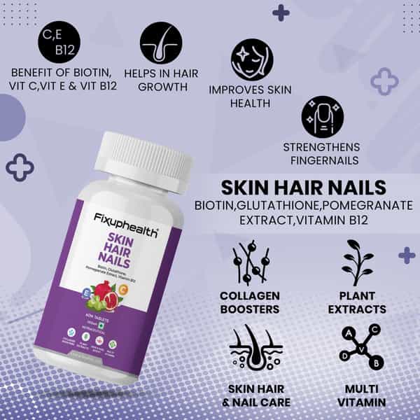 glutathione pills for hair growth Buy Hair, Skin & Nail Vitamin Tablets healthy skin and nails  Bliss Welness Buy FIXUPHEALTH SKIN HAIR NAIL