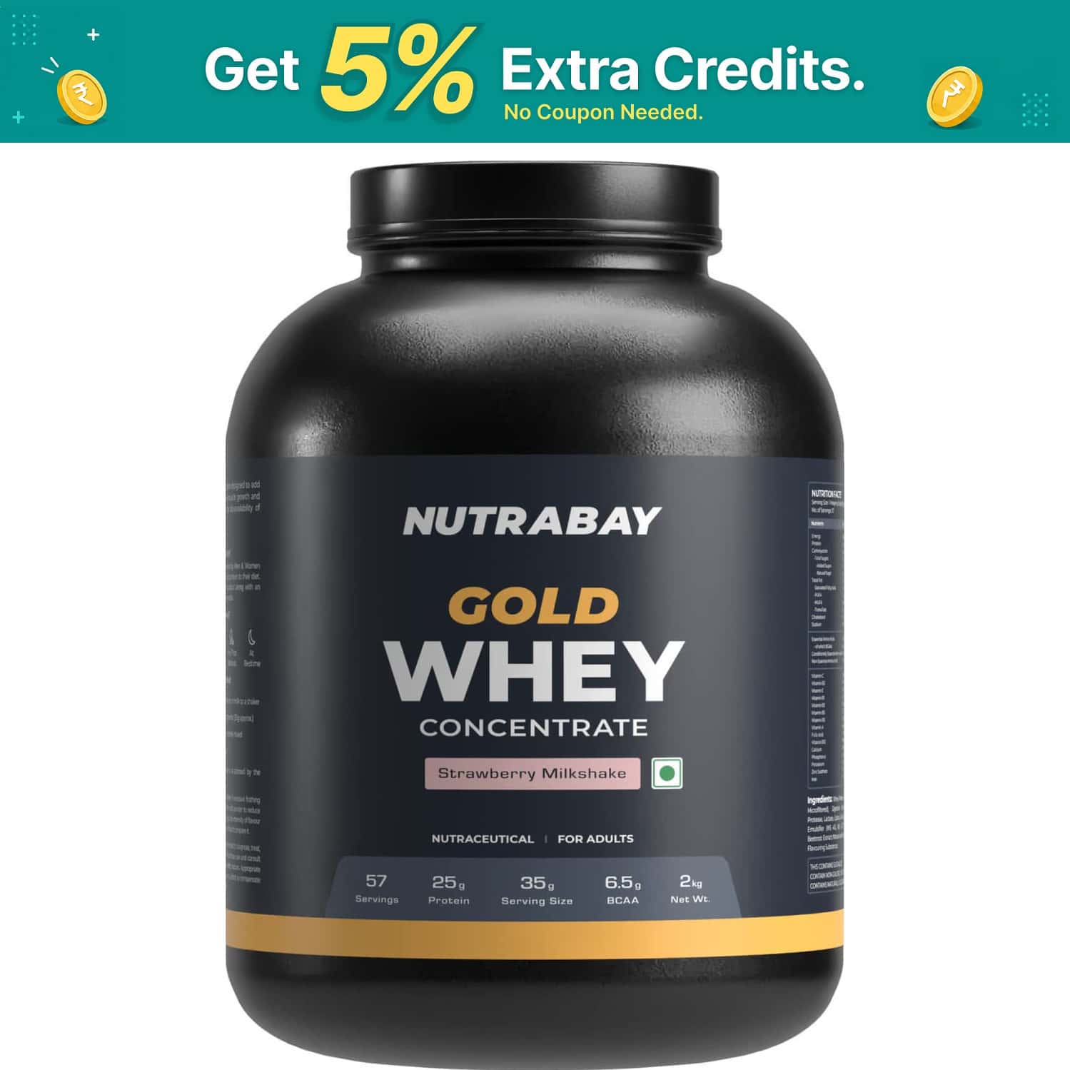 Nutrabay Gold 100% Whey Protein Concentrate Strawberry Milkshake - 2kg