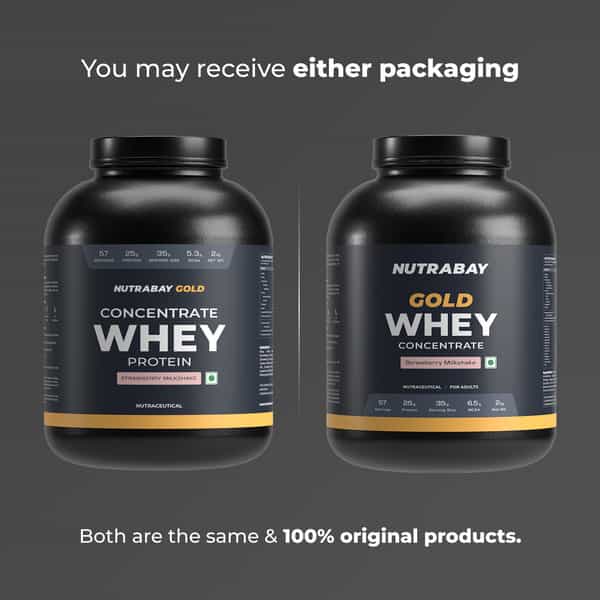 Nutrabay Gold 100% Whey Protein Concentrate Strawberry Milkshake - 2Kg