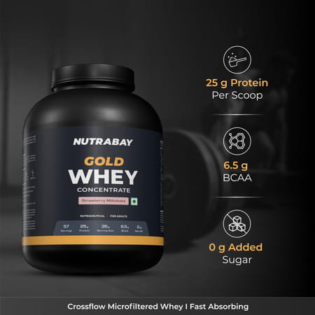 Nutrabay Gold 100% Whey Protein Concentrate Strawberry Milkshake - 2kg
