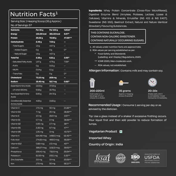 Nutrabay Gold 100% Whey Protein Concentrate Strawberry Milkshake - 2Kg