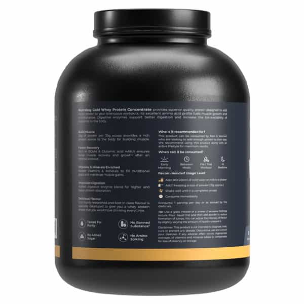 Nutrabay Gold 100% Whey Protein Concentrate Strawberry Milkshake - 2Kg
