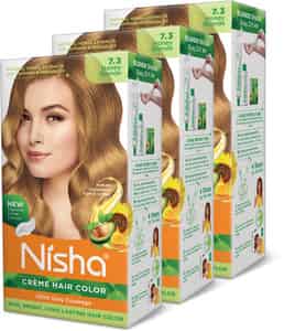 Nisha Creme Hair Color 7.3 Honey Blonde 150g Pack Of 3 | Permanent Hair Colour For Women & Men