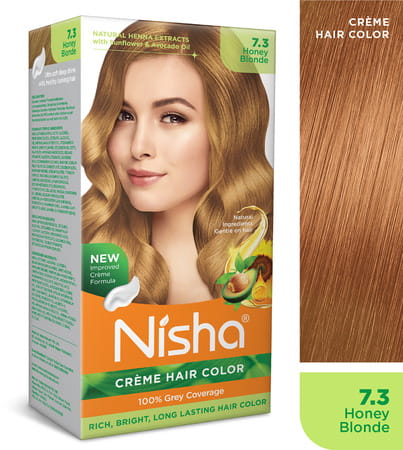 Nisha Creme Hair Color 7.3 Honey Blonde 150g Pack Of 3 | Permanent Hair Colour For Women & Men