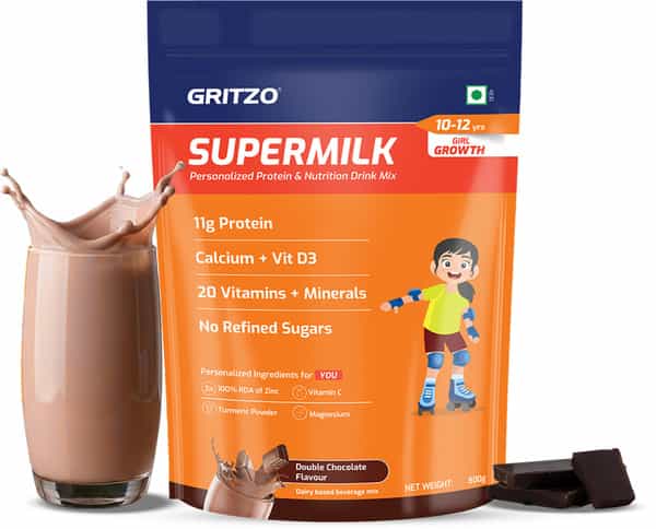 Gritzo Supermilk Growth (10-12Y Girl) | Double Chocolate | 800G | 11G Protein