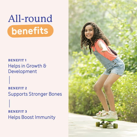 Gritzo Supermilk Overall Growth (10-12y Girls) | 11g Protein Powder (Double Chocolate | 800g)