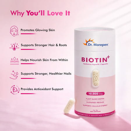 Dr. Morepen Biotin+ Capsules With 10000 Mcg Pure Sesbania Agasthi Extract - 60n