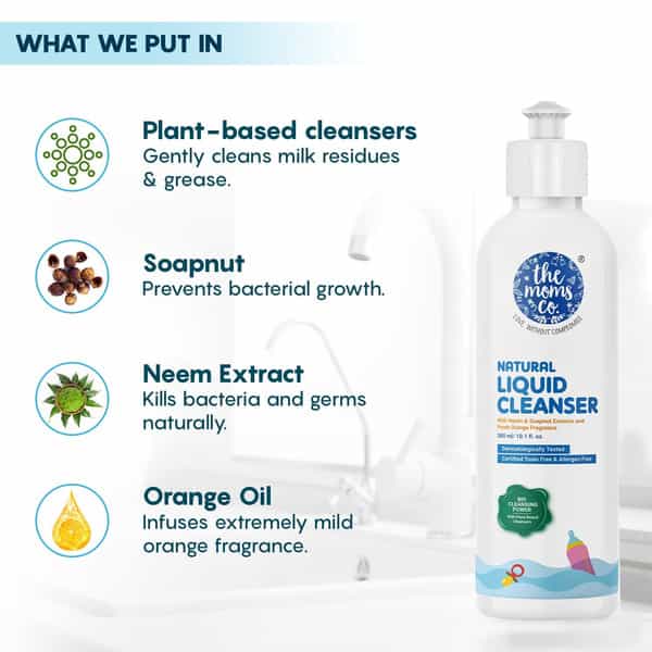 The Moms Co Natural Liquid Cleanser Neem & Soapnut Ext & Orange Fragrance 300Ml