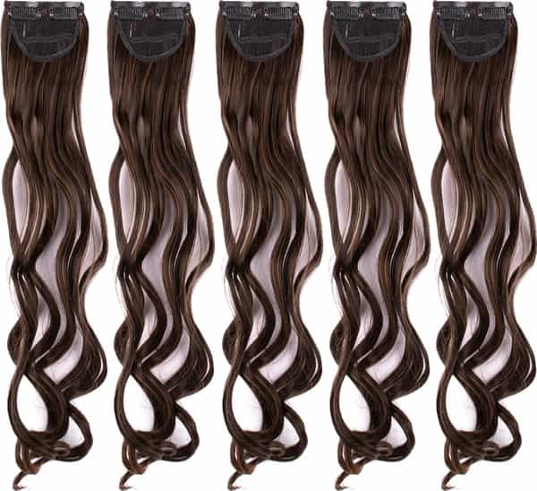 Streak Street Clip-In 20" Curly Mix-Brown Side Patches (5Pcs Set)