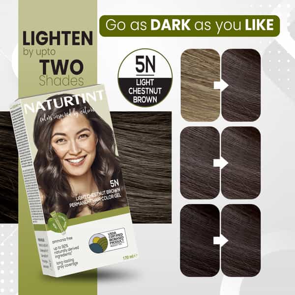 Naturtint Permanent Hair Colour 5N Light Chestnut Brown 170Ml Ammonia Free 92% Natural Ingredients
