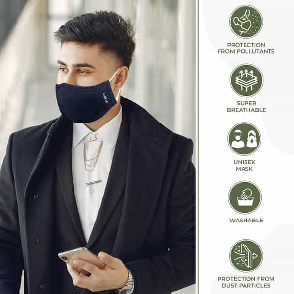 Self Lub Unisex Reusable And Washable Cloth Mask- Pack Of 6 - (Olive Green Navy Blue & Grey)