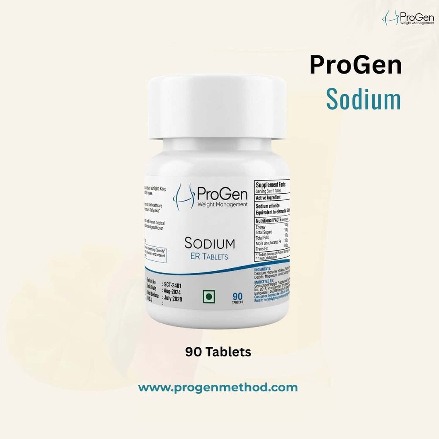 Progen Sodium | Slow Release | 333 Mg Of Sodium | 90 Tablets