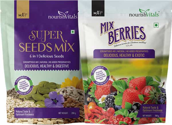 Nourishvitals Healthy Munching Combo | Super Seeds Mix Seeds + Mix Berries (200Gm Each)