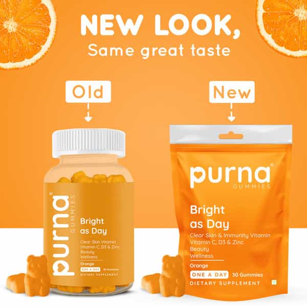 Purna Gummies Bright Skin Orange Vitamin C & Zinc Vegetarian Gummies - 30