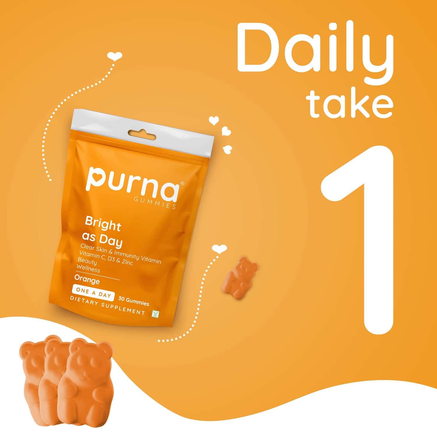 Buy PURNA GUMMIES BRIGHT SKIN ORANGE VITAMIN C & ZINC VEGETARIAN