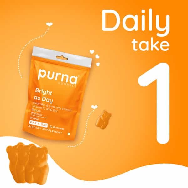 Purna Gummies Bright Skin Orange Vitamin C & Zinc Vegetarian Gummies - 30