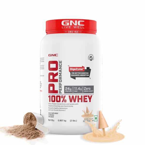 Gnc Pro Performance 100% Whey Protein Powder | 907 G | 24G Protein | 5.5 Grams Bcaa | Mawa Kulfi