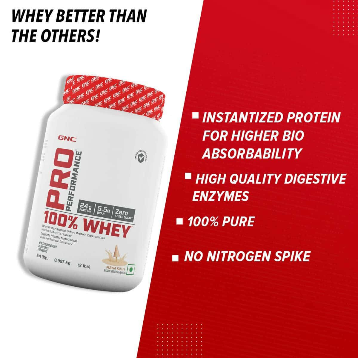 Buy GNC PRO PERFORMANCE 100 WHEY PROTEIN POWDER, 907 G 24G PROTEIN