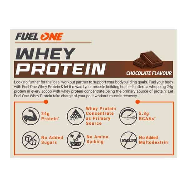 Muscleblaze Fuel One Whey Protein | 5.29 G Bcaa | 4.2 G Glutamic Acid (Chocolate 1 Kg / 2.2 Lb)