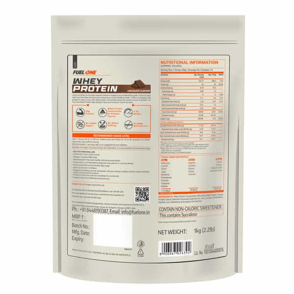 Muscleblaze Fuel One Whey Protein | 5.29 G Bcaa | 4.2 G Glutamic Acid (Chocolate 1 Kg / 2.2 Lb)