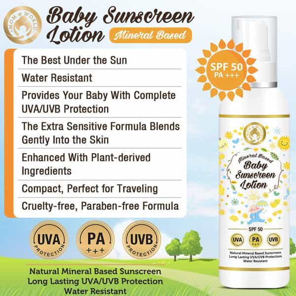 Mom & World Natural Skin Care- Stretch Marks Lotion + Baby Sunscreen Lotion (120 Ml Each)