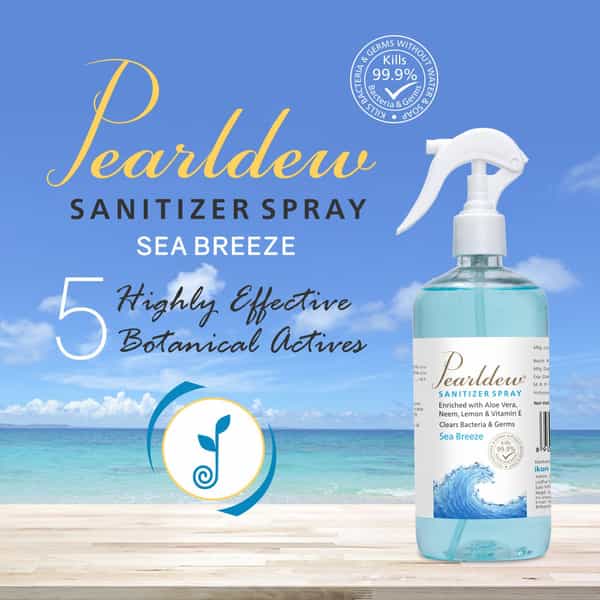 Pearldew Sanitizer Spray (Sea Breeze) 500 Ml | Aloe & Neem | Paraben Free (Pack Of 4)