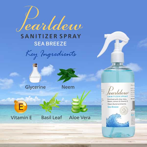 Pearldew Sanitizer Spray (Sea Breeze) 500 Ml | Aloe & Neem | Paraben Free (Pack Of 4)