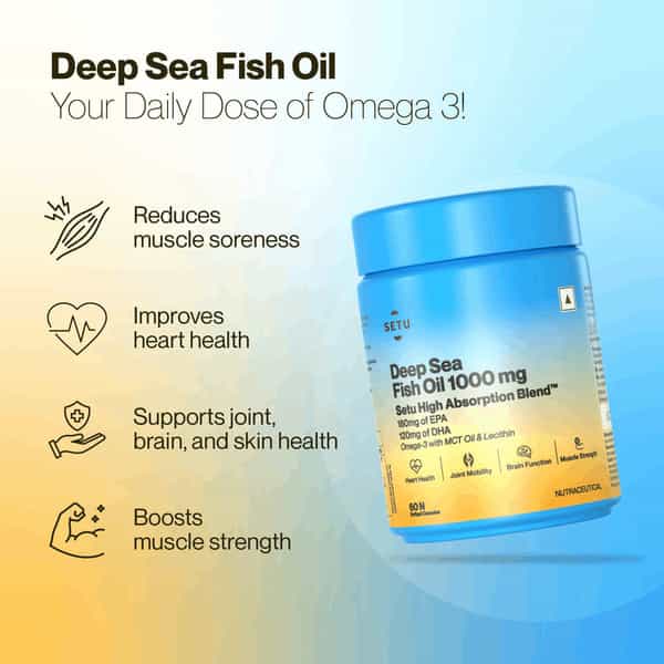 Setu Deep Sea Fish Oil Softgels Ultra-Pure Marine Sourced 1000 Mg Omega 3 (180 Softgel)