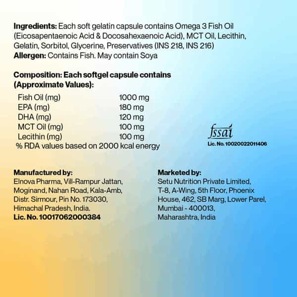 Setu Deep Sea Fish Oil Softgels Ultra-Pure Marine Sourced 1000 Mg Omega 3 (180 Softgel)