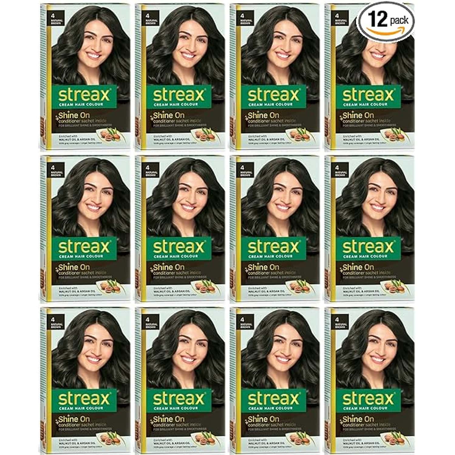 Streax Cream Hair Color For Unisex 60ml - 4 Natural Brown (Pack Of 12)
