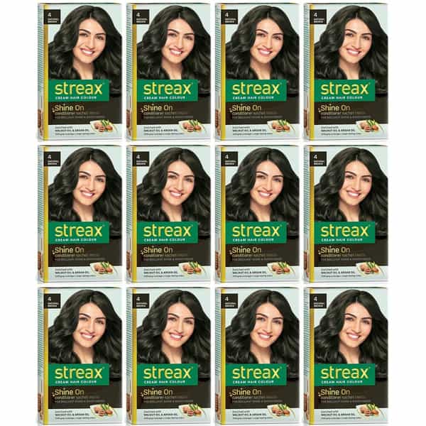 Streax Cream Hair Color For Unisex 60Ml - 4 Natural Brown (Pack Of 12)