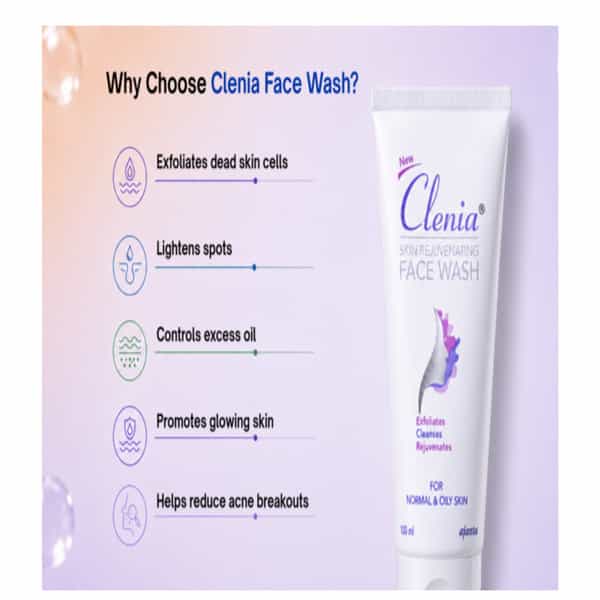 New Clenia Skin Rejuvenating Face Wash Exfoliates Cleanses Rejuvenates For Normal & Oily Skin 100Ml