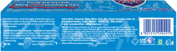Colgate Maxfresh Blue Spicy Fresh Gel Toothpaste - 160 Gm - Delhi Capitals Special Edition Pack