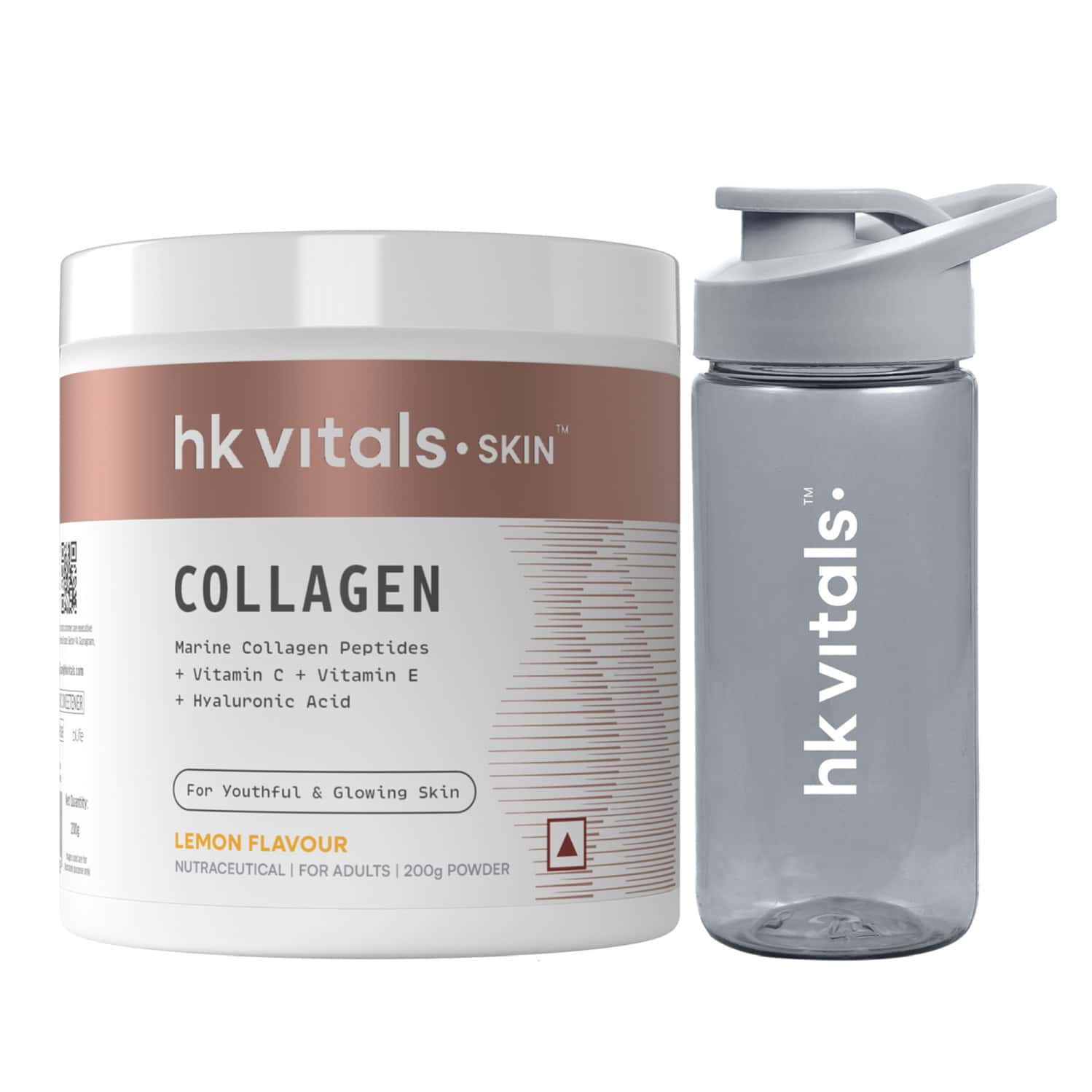 Hk Vitals Marine Collagen Supplement (Lemon - 200g) With Sipper Bottle