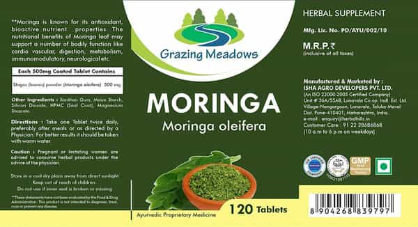 Grazing Meadows Moringa Tablets 500 Mg - 120 Tablets