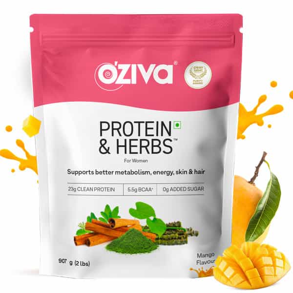 Oziva Protein & Herbs For Women Mango (1Kg) | For Weight Control Clean