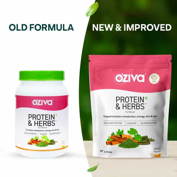 Oziva Protein & Herbs For Women Mango (1Kg) | For Weight Control Clean