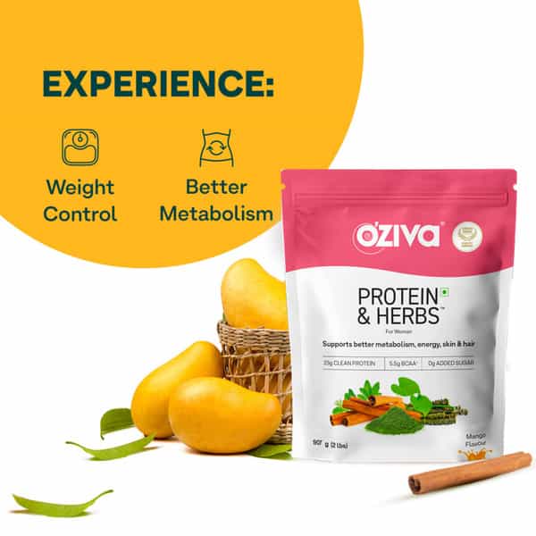 Oziva Protein & Herbs For Women Mango (1Kg) | For Weight Control Clean