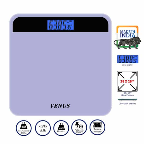 Venus (India) Electronic Digital Personal Bathroom Weight Machine | Upto 180Kg | Eps-2799-New-Purple