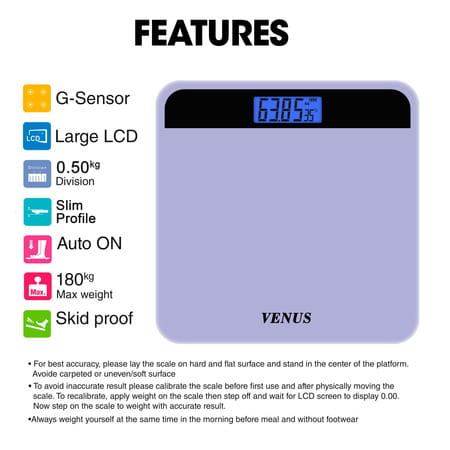 Venus (India) Electronic Digital Personal Bathroom Weight Machine | Upto 180kg | Eps-2799-New-Purple