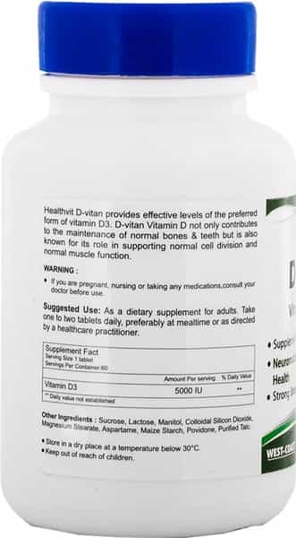 Healthvit D-Vitan D3 5000Iu Multivitamin Tablets Bottle Of 60