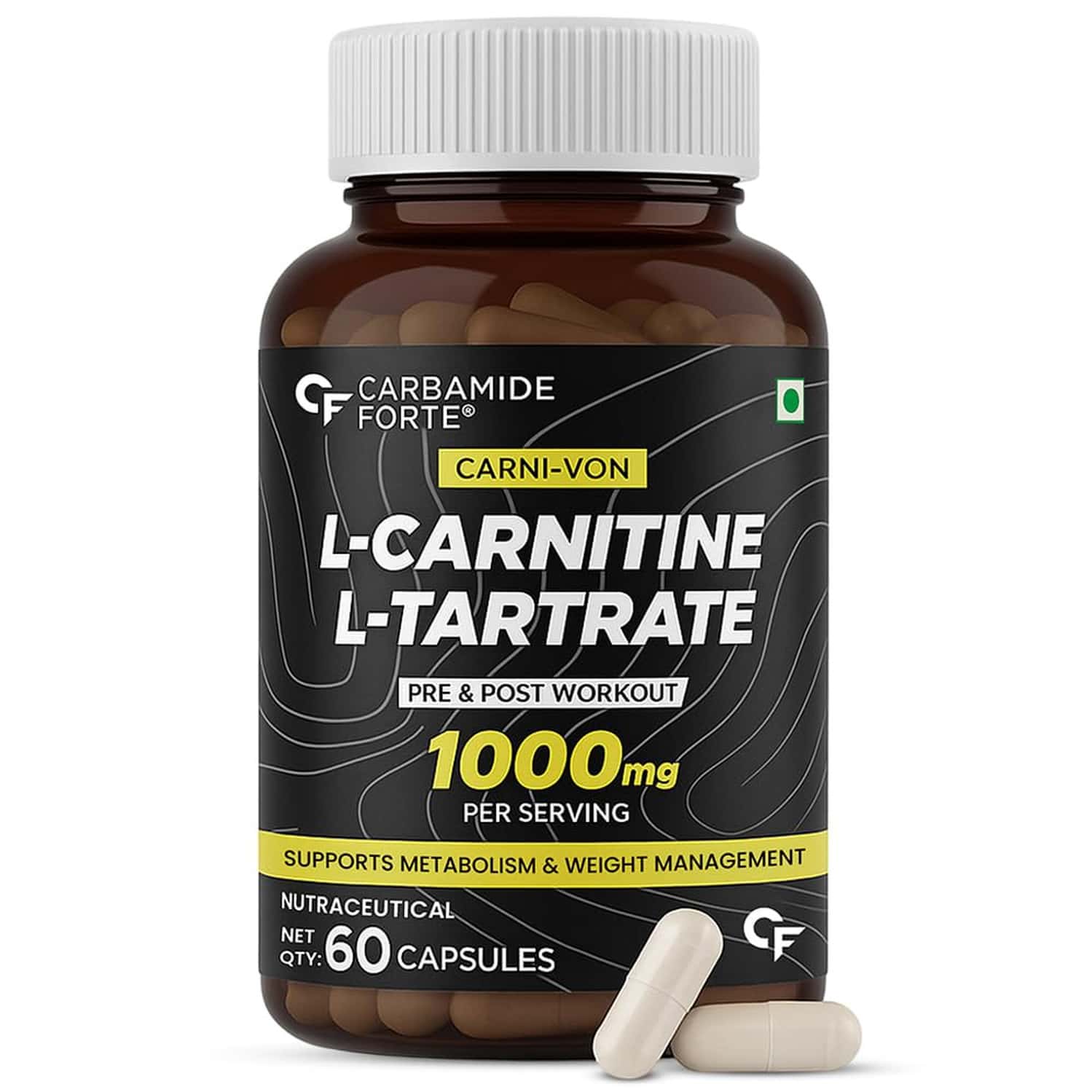 Carbamide Forte L-Carnitine L-Tartrate 1000mg Pre & Post Workout Supplement 60 Capsules